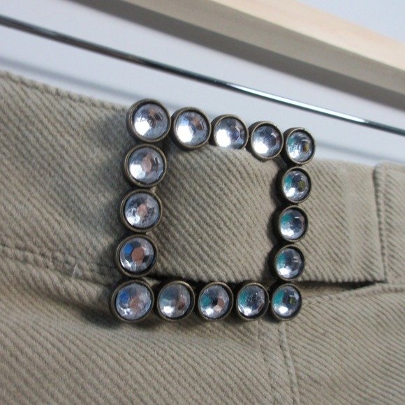 I By Como Pencil Mini Skirt 10 Beige Rhinestone Buckle Slit Y2K Brat Canada 240 - Picture 4 of 12